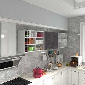 Hazır Mutfak Dolabı Mercimek90 Gri Mod2 90*240*32 Mebran Kapak Suntalam Gövde Beyaz