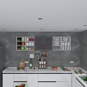 Hazır Mutfak Dolabı Mercimek90 Gri Mod2 90*240*32 Mebran Kapak Suntalam Gövde Beyaz
