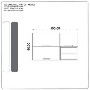 100 Cm Mini Üst Modül, Mini Hazır Mutfak Dolabı Üst Modülü