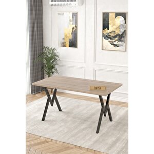 Rath Sonomo 80x140 Sabit Yemek Masası , Masa Sandalye Takımı , Baby Face Kumaş 6 Kahve Sandalye