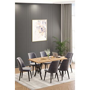 Will Atlantik 80x140 Sabit Mutfak Masası Yemek Masası Masa Sandalye Takımı 6 Gri Sandalye