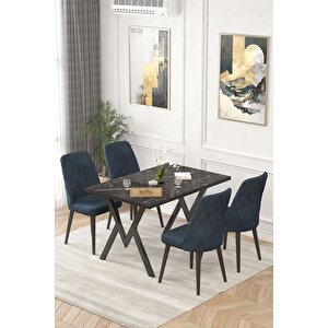 Maxi Siyah 70x120 Sabit Yemek Masası , Masa Sandalye Takımı , Baby Face Kumaş 4 Antrasit Sandalye