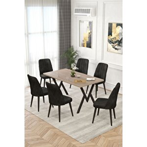 Rath Sonomo 80x140 Sabit Yemek Masası , Masa Sandalye Takımı , Baby Face Kumaş 6 Siyah Sandalye