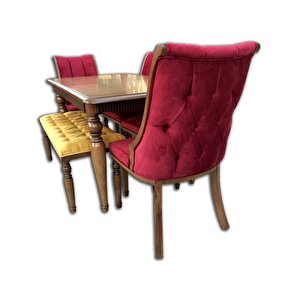 Masa-sandalye 12594 Fiti̇l Model Kayın Retro Ayak Kapitone Papel Ort Otr El Yapım