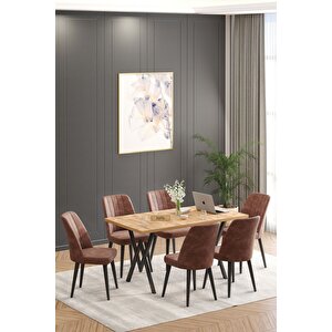 Will Atlantik 80x140 Sabit Mutfak Masası Yemek Masası Masa Sandalye Takımı 6 Kahve Sandalye