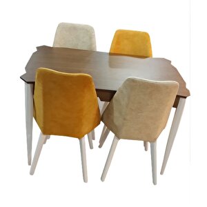 Masa-sandalye 12581 Petek Model Kayın Retro Ayak Beyaz Kalite Soho Kumaş El Yapım