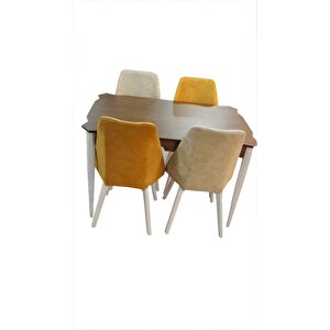 Masa-sandalye 12581 Petek Model Kayın Retro Ayak Beyaz Kalite Soho Kumaş El Yapım