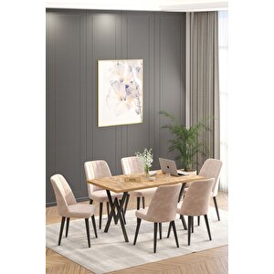 Will Atlantik 80x140 Sabit Mutfak Masası Yemek Masası Masa Sandalye Takımı 6 Cappucino Sandalye