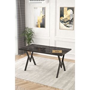 Maxi Siyah 70x120 Sabit Yemek Masası , Masa Sandalye Takımı , Baby Face Kumaş 4 Kahve Sandalye