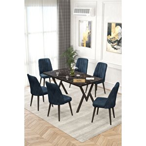 Rath Siyah 80x140 Sabit Yemek Masası , Masa Sandalye Takımı , Baby Face Kumaş 6 Antrasit Sandalye