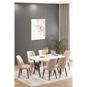 Will Beyaz 80x140 Sabit Mutfak Masası Yemek Masası Masa Sandalye Takımı 6 Cappucino Sandalye