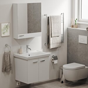 Basic Alt Dolap + Üst Dolap -lavabo Dahil-beyaz ,60 Cm. 3 Parça
