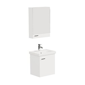 Aqua Bagno Basic Alt Dolap + Üst Dolap -lavabo Dahil-beyaz ,50 Cm. 3 Parça