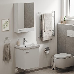 Aqua Bagno Basic Alt Dolap + Üst Dolap -lavabo Dahil-beyaz ,50 Cm. 3 Parça