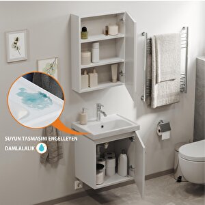 Aqua Bagno Basic Alt Dolap + Üst Dolap -lavabo Dahil-beyaz ,50 Cm. 3 Parça