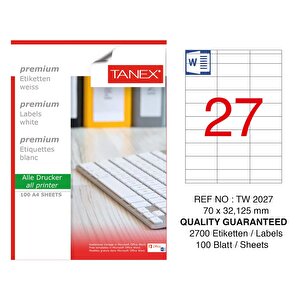 Tw-2027 Laser Etiket 70 X 32.125 Mm
