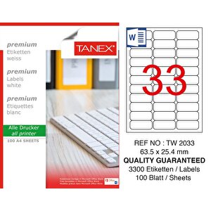 Tw-2033 Laser Etiket 100 Lü Paket