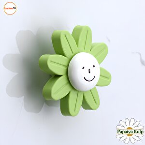 Mobilya Kulp Plastik Papatya Yeşil Renk Çoçuk Odası Kız Erkek Dolap Kapak Kulpu Çekmece Kulbu 5 Adet