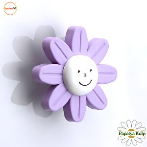 Mobilya Plastik Papatya Kulp Lila Renk Çoçuk Odası Kız Erkek Dolap Kapak Kulpu Çekmece Kulbu 1 Adet
