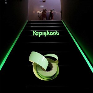 Gece Parlayan Fotolümen Yeşil Reflektörlü Fosforlu Oto Reflektif Düz Şerit Bant 5 Cm 1 Mt İkaz Bandı