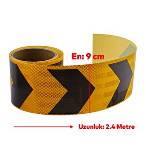 Sarı Siyah İşaretli Yönlendirme Reflektörlü Reflektif Şerit Bant 9 Cm İkaz Bandı Yapışkanlı  2.4 Mt