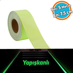 Gece Parlayan Fotolümen 7.5cm Yeşil Reflektörlü Fosforlu Reflektif Düz Şerit Bant İkaz Bandı 5 Metre