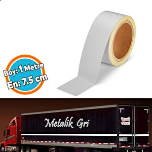 Düz Desensiz En 7.5 Cm 1 Mt İkaz Bandı Reflektif Metalize Gri Renk Gece Parlayan Reflektörlü Bant