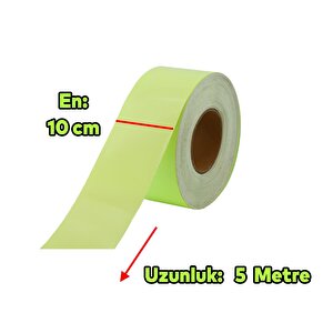 Gece Parlayan Fotolümen En 10 Cm Reflektörlü 5 Metre İkaz Yeşil Fosforlu Reflektif Düz Şerit Bant