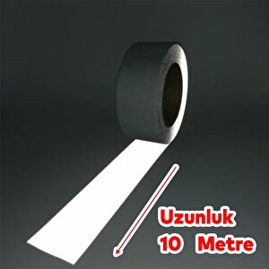 Düz Desensiz En 10 Cm 10 Mt İkaz Bandı Reflektif Gece Parlayan Reflektörlü Bant Metalize Gri Renk
