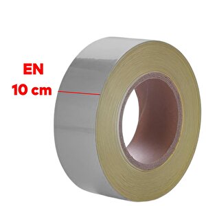 Düz Desensiz En 10 Cm 10 Mt İkaz Bandı Reflektif Gece Parlayan Reflektörlü Bant Metalize Gri Renk