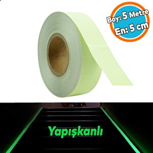 Gece Parlayan Fotolümen Yeşil Reflektörlü Fosforlu Oto Reflektif Düz Şerit Bant 5 Cm 5 Mt İkaz Bandı