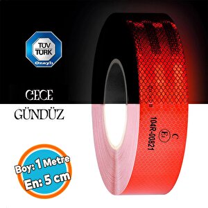 Tüvtürk Onaylı Bant Belgeli Reflektörlü Reflektif Fosforlu Şerit Bant İkaz Bandıkırmızı 1 Metre 5 Cm