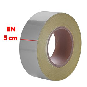 Metalize Gri Renk Düz Desensiz Reflektörlü Bant Gece Parlayan En 5 Cm 5 Mt İkaz Bandı Reflektif