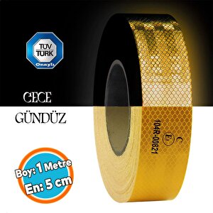 Tüvtürk Onaylı Bant Belgeli Reflektörlü Reflektif Fosforlu Şerit Bant İkaz Sarı 1 Metre 5 Cm Bandı
