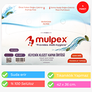 Hijyenik Klozet Kapak Örtüsü 4 Pkt. : 1000 Adet (%100 Selüloz)