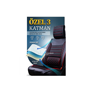 Peugeot Partner Eski Kasa Lüx Deri Oto Koltuk Kılıfı Ön Arka Takım Set Elit Si̇yah Kirmizi 2+1