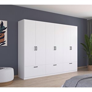 Alev Giyinme Dolabı - Çok Amaçlı Dolap - Gardırop 270 Cm-6 Kapaklı-3 Çekmeceli