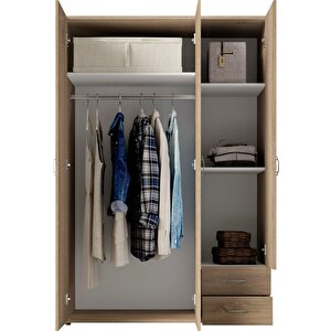 Ahu Giyinme Dolabı - Çok Amaçlı Dolap - Gardırop 120 Cm-3 Kapaklı-2 Çekmeceli