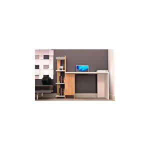 Venedik Kitaplıklı Çalışma Masası 117 Cm Safir Meşe Beyaz