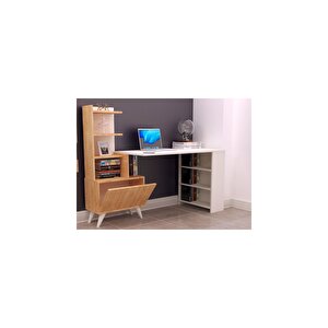 Ibizia Kitaplıklı Çalışma Masası 155 Cm Safir Meşe Beyaz