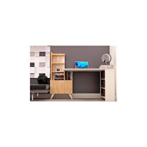 Ibizia Kitaplıklı Çalışma Masası 155 Cm Safir Meşe Beyaz
