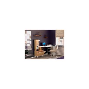 Ibizia Kitaplıklı Çalışma Masası 155 Cm Safir Meşe Beyaz