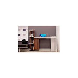 Venedik Kitaplıklı Çalışma Masası 117 Cm Ceviz Beyaz
