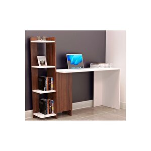 Venedik Kitaplıklı Çalışma Masası 117 Cm Ceviz Beyaz