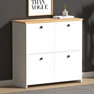 Pelin 4 Raflı 4 Kapaklı Modern Ayakkabılık-ayakkabı Dolabı-konsol Beyaz