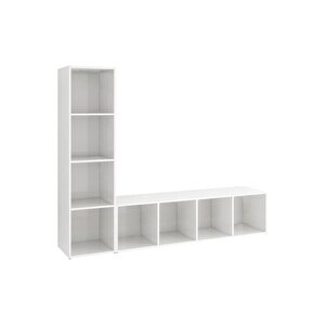 Tdesıgno Yağmur Kitaplıklı Televizyon Sehpası - Ünitesi -kitaplık-beyaz 150 Cm 8 Raflı
