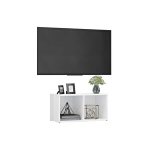 Tdesıgno Utku Televizyon Sehpası - Ünitesi -kitaplık-beyaz 72 Cm 2 Raflı