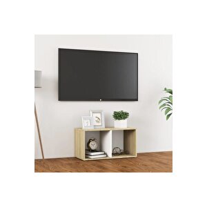 Tdesıgno Ay Televizyon Sehpası - Ünitesi -kitaplık-meşe Beyaz 72 Cm 2 Raflı
