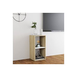 Tdesıgno Ay Televizyon Sehpası - Ünitesi -kitaplık-meşe Beyaz 72 Cm 2 Raflı