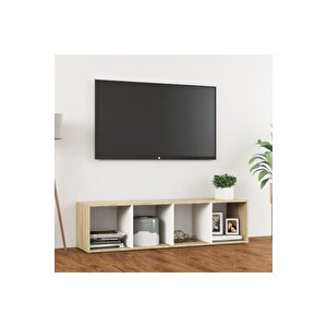Tdesıgno Eda Televizyon Sehpası - Ünitesi -kitaplık-meşe Beyaz 144 Cm 4 Raflı
